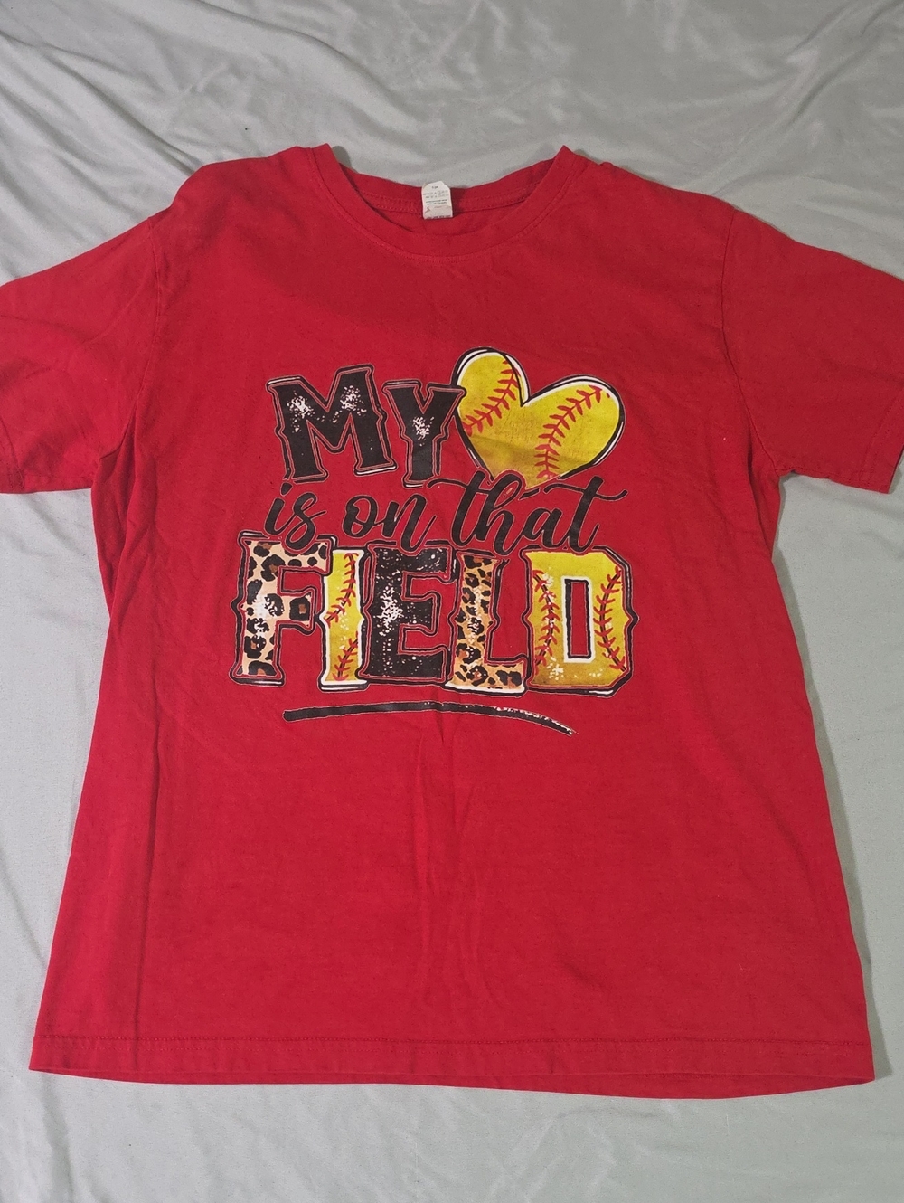 Womens Red Short-Sleeve Graphic Tee - 'My Heart Is On That Field'
